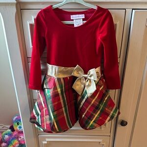 Bonnie Jean Festive Red and Gold Plaid Dress